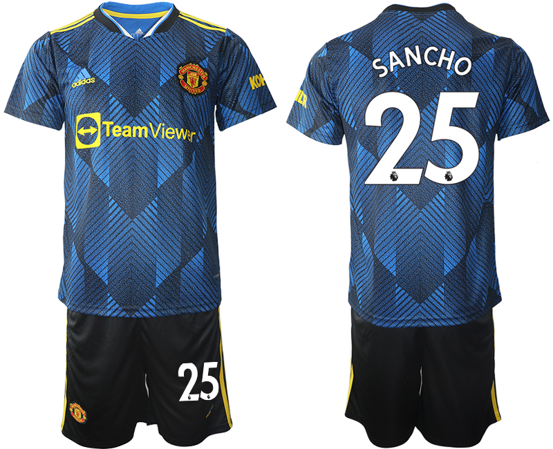 Men 2021-2022 Club Manchester United Second away blue #25 Soccer Jersey